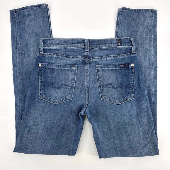 7 For All Mankind Medium Wash Skinny Jeans WMNS 27 Blue Denim Low Rise Pants no - Picture 7 of 9